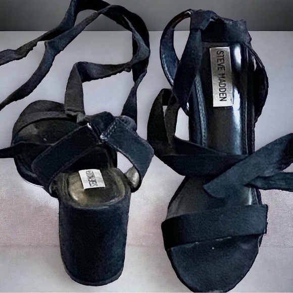 Steve Madden block heel lace up black shoes, size 7 - Picture 2 of 11